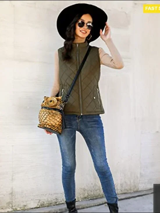 Quilted Puffer Vest Lightweight Gilet Chic Minimal Layering Piece 4 Pockets - Picture 6 of 7
